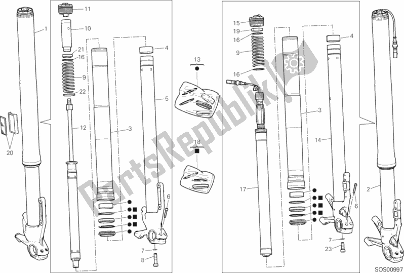 All parts for the Front Fork of the Ducati Multistrada 950 S Thailand 2019